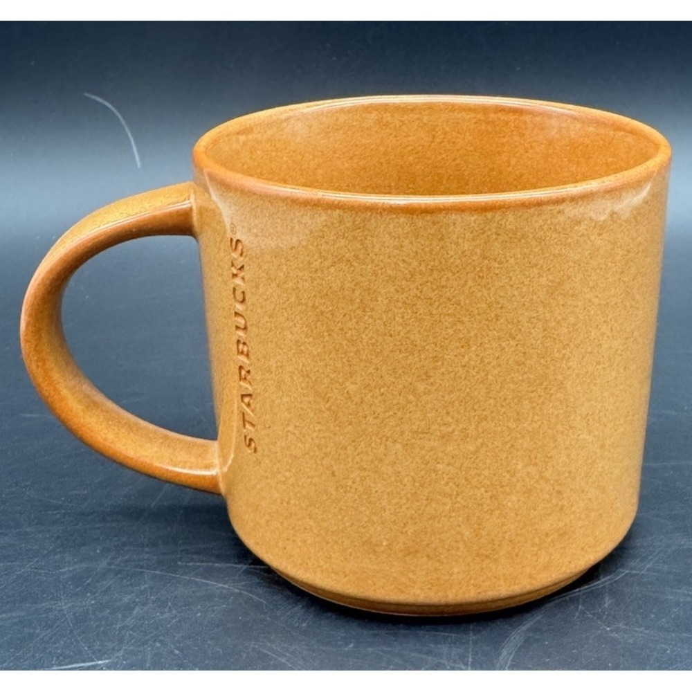 Starbucks 14 oz Amber Ceramic Mug Speckled Glaze Debossed Logo 2013